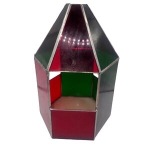 Vintage Stained Glass Terrarium Antique Hexagon Red Green